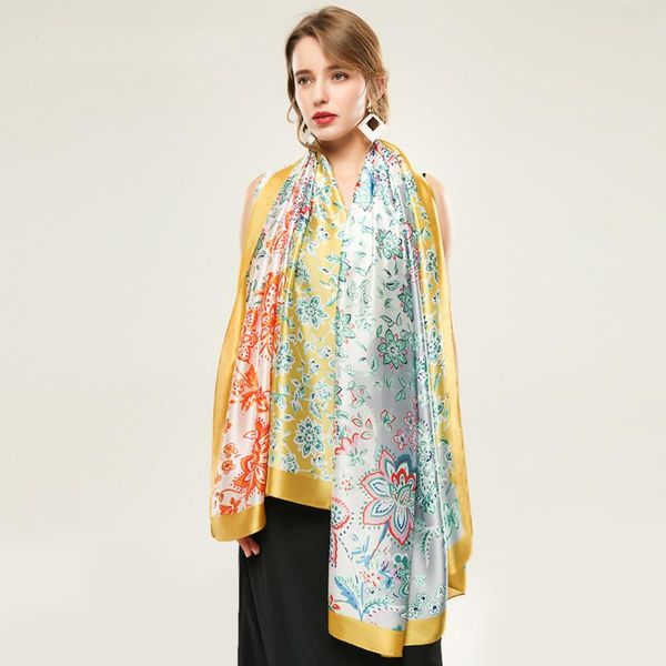 

scarves 90x180cm imitation silk satin floral long polyester printing ethnic bohemian beach towel thin shawl scarf muslim hijab for women, Blue;gray