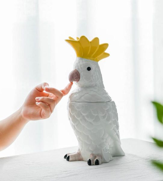 

decorative objects & figurines creative ceramic parrot storage tank cartoon home decor living room bedroom snack animal figurine cl102607