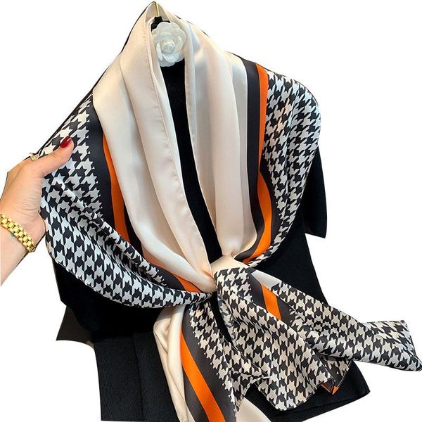 

scarves silk scarf hijab women luxury bandana female muslim headband shawl summer soft wrap houndstooth foulard pashmina, Blue;gray