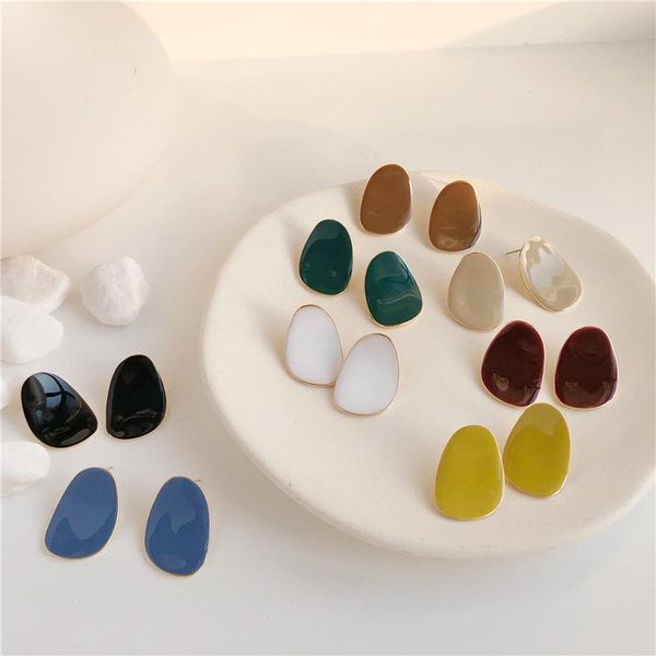 

stud minimalist colorful enamel geometric earrings for women girl simple metal small statement jewelry boucle d'oreille, Golden;silver