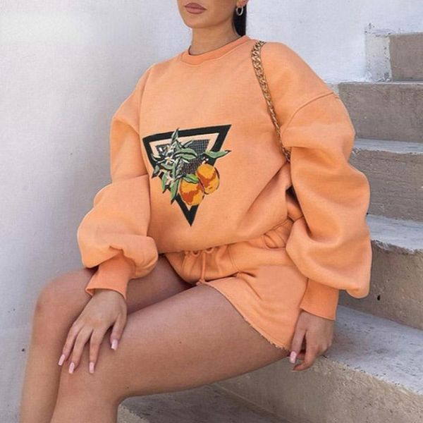 

women's tracksuits autumn fashion harajuku print sweatshirt two piece set o neck long sleeve + shorts suits tracksuit women casual out, Gray