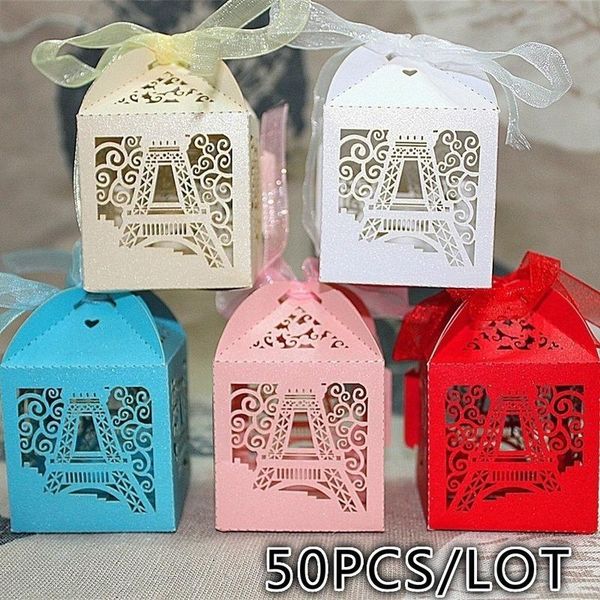 

50pcs laser cut eiffel tower wedding party favor gift boxes candy boxes