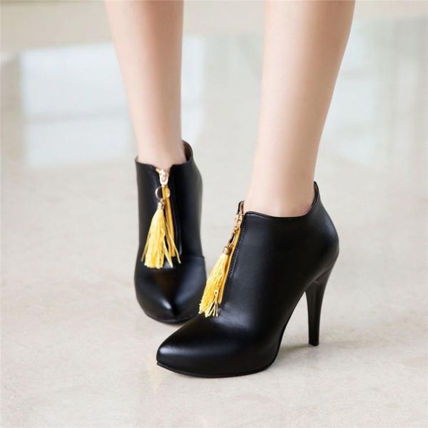 

boots big size ma'am fine heel short tassels fashion boot barrel high, Black