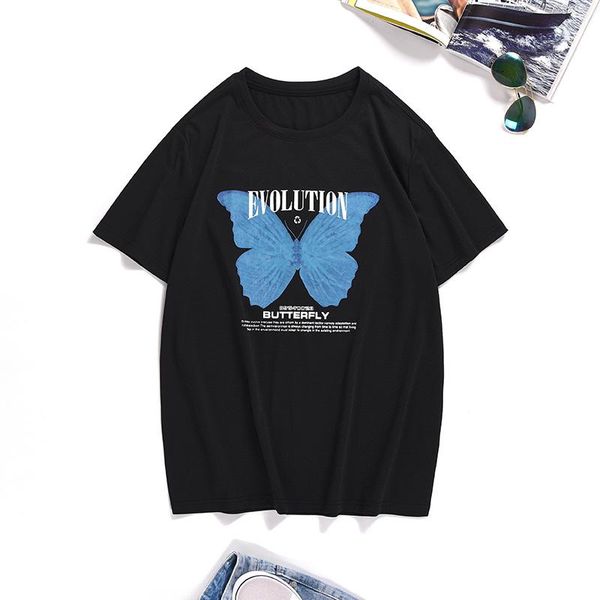 

men's t-shirts men t-shirt streetwear tees shirts butterfly print short sleeve casual tshirts hip hop harajuku loose, White;black
