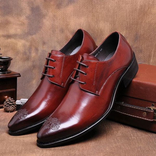 

dress shoes men's leather lace-up business formal wear cowhide wedding work, Black