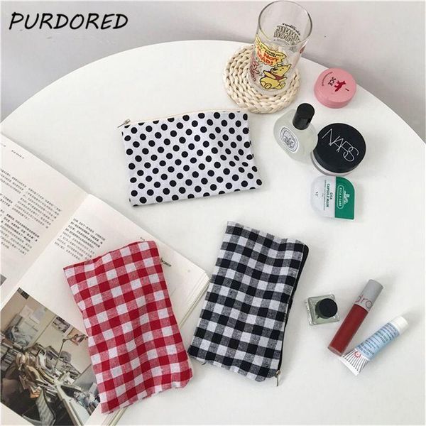 

cosmetic bags & cases purdored 1 pc cartoon dot mini bag women zipper make up travel female plaid pouch toiletry