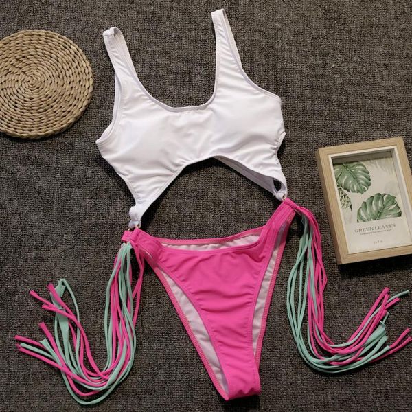 

one-piece suits one pieces swimwear women padded swimsuit 2021 tassel beach wear high cut biquinis thong girls hollow out monokini badpak da