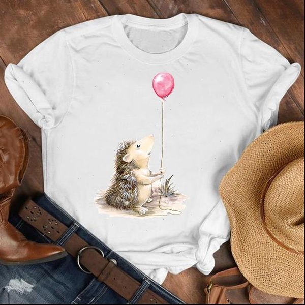 

women lady animal fashion watercolor 90s printed cartoon shirt clothes tshirt tee womens female print t graphic t shirt, White