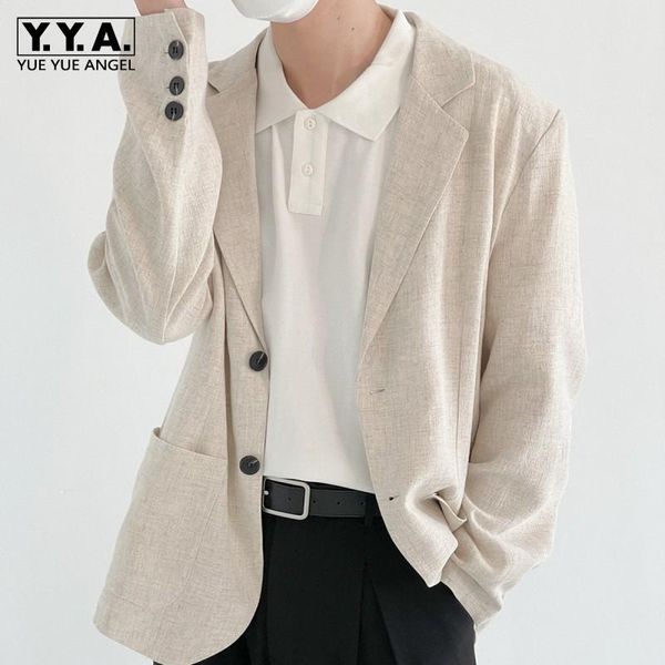 

men's suits & blazers autumn thin cotton linen men loose fit casual suit jackets single breasted long sleeve business formal coat m-2xl, White;black