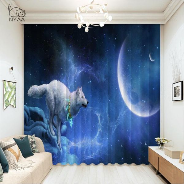 

curtain & drapes wolf bedroom animal wolves window 3d forest night moonlight curtains for living room ultra-thin micro shading
