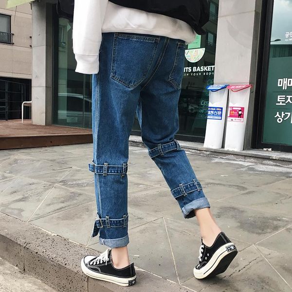 

men's jeans 2021 spring summer cotton denim hip hop slack bottom joggers streetwear skinny blue pants hombre harem trousers 3xl