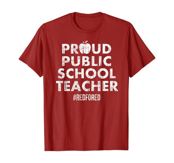 

vintage proud public school teacher red for ed t-shirt, White;black