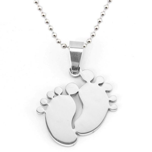 

pendant necklaces 10pcs baby foot necklaces&pendants stainless steel necklace women mum son daughter birthday gift collier femme collares ch, Silver