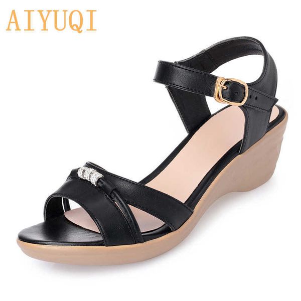 

aiyuqi summer women wedge sandals 2021 new big size 41 42 43 sandals women office ladies roman sandals y0721, Black