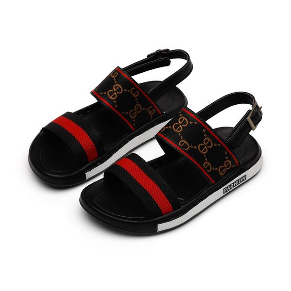 

2021 summer korean kids sandals for boys girls childrens beach shoes baby toddler sandals velcro retro woven soft leather flats, Black;red