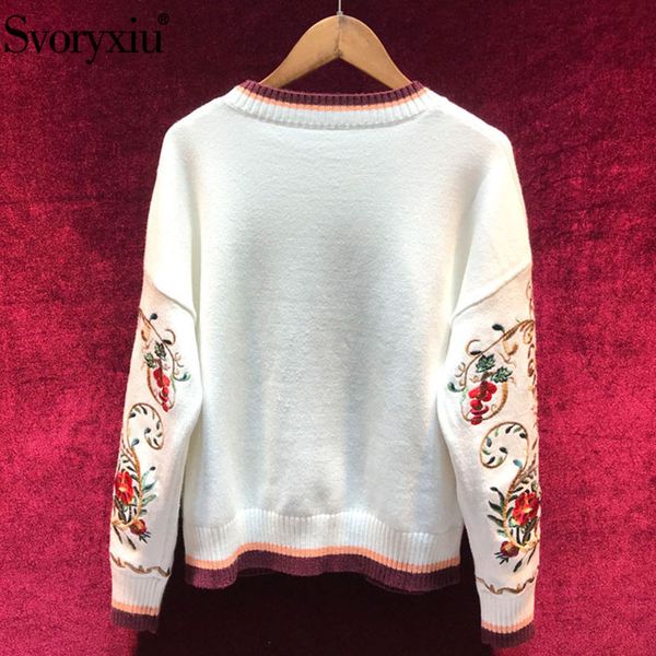 

quality svoryxiu high wool blend pullover sweater women's luxury floral embroidery autumn winter runway thick knitting j 0rkf, White;black