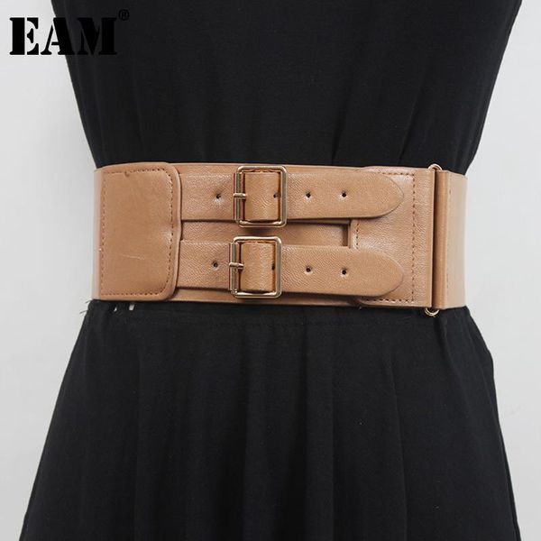 

belts [eam] pu leather khaki wide double-breasted belt personality women fashion tide all-match spring autumn 2021 1dd7967, Black;brown