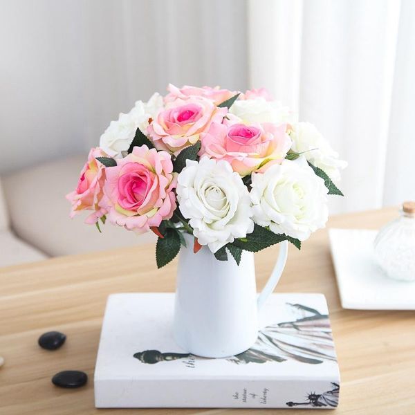 

decorative flowers & wreaths artificial rose wedding bouquet fake leaves flower for home party decoration 8 colors