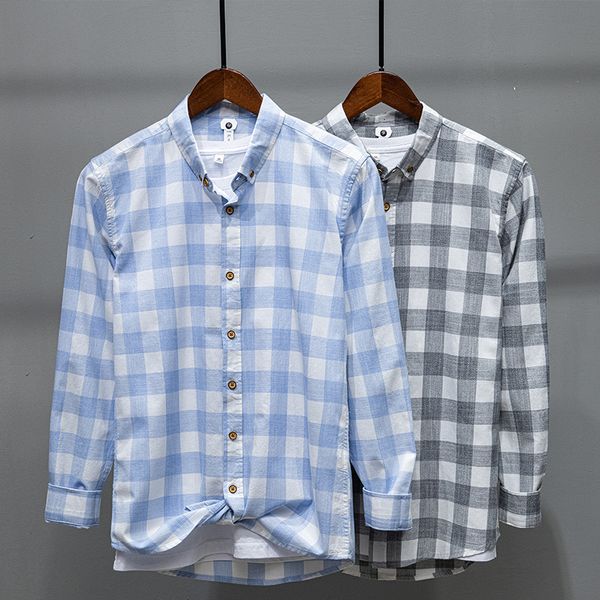 

new 100% algodo 2021 primavera nova marca casual masculina moda confortvel camisas para homens de manga comprida xadrez camisa 8p4s, White