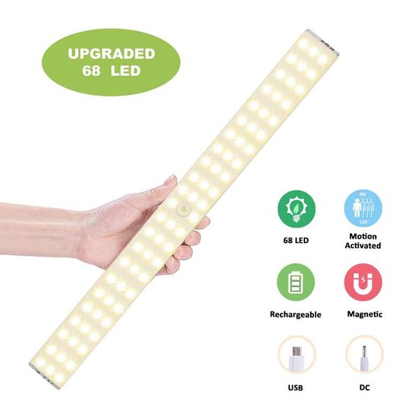 

23/40/60cm usb rechargeable led under cabinet lighting pir motion sensor wardrobe closet night lamp for cupboard kitchen hallway