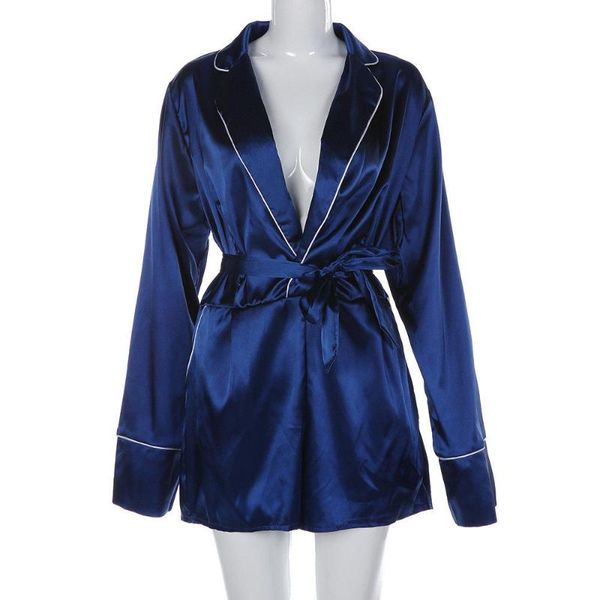 

women's jumpsuits & rompers women solid color bodycon satin romper deep v-neck long sleeves bandage fashion ladies party summer clothin, Black;white