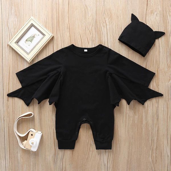 

jumpsuits lovely bat black boys rompers spring fall baby toddler romper + hat halloween kids outfits girls children's clothes, Blue