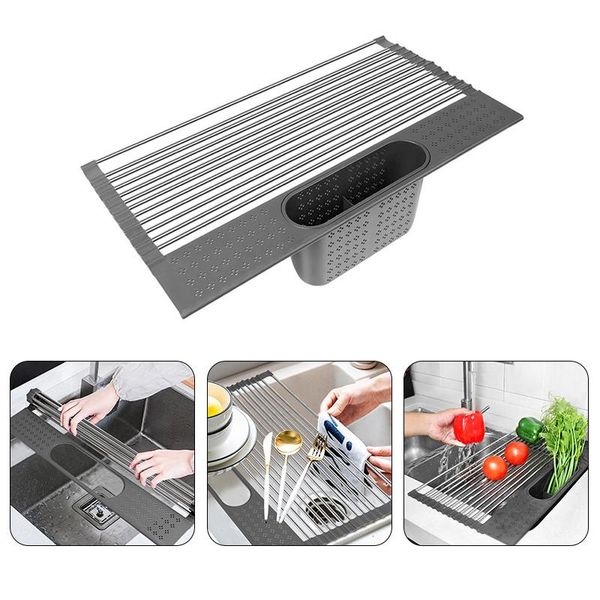 

kitchen storage & organization dish drainer over sink for organizer multi-use roll-up drying foldable rack fruit vegetable meat mat dropship