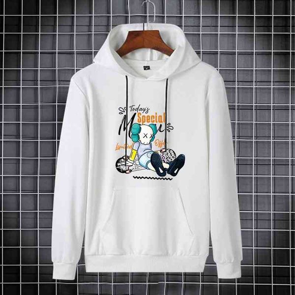 

personality sweater trendy men's handsome fashion pullover simple style white printing thin hooded young students, Black