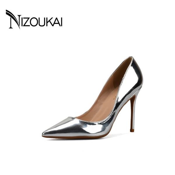 

dress shoes 2021 spring autumn women pumps gold silver high heels fashion pointed toe wedding party d01-t, Black