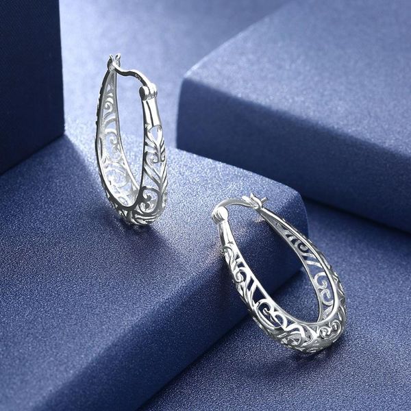 

hoop & huggie hollow pattern earrings authentic 925 sterling silver for women earing vintage european and american fine jewelry n208, Golden;silver