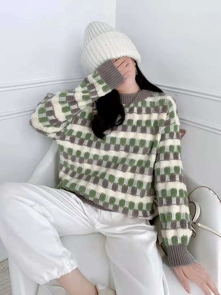 

semi high neck sweater loose autumn winter coat, White;black