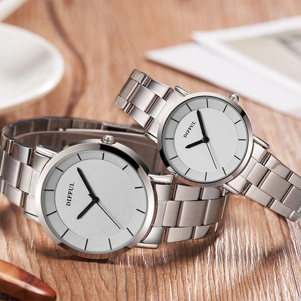 

wristwatches minimalist couple watch men women stainless steel band lady simple lover pair anniversary gift to husband and wife, Slivery;brown