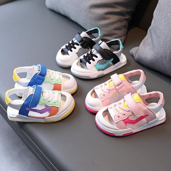 

sandals 2021 summer girls' closed toe boys hollow beach shoes 1-6 children's sports small and medium, Black;red