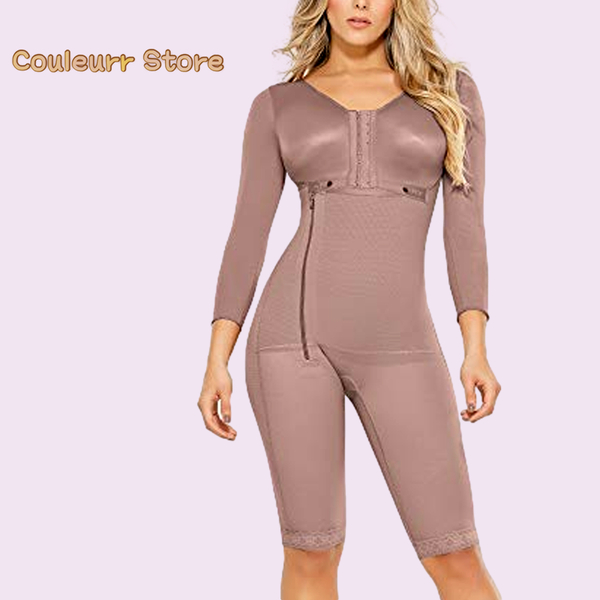 

women's shapers body shaper breast support side zipper faja colombiana long sleeve tummy control shapewear gaine amincissante femme, Black;white