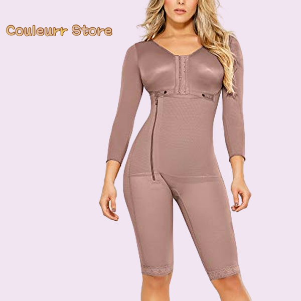 Shapers Women Shaper Suporte de mama Zipper lateral faja colombiana loma de manga longa Controle de controle shapewear Gaine amincissante femme