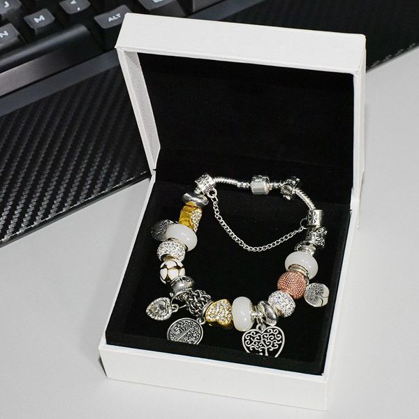 

925 silver plated tree pendant charms bracelet set for snake chain diy beads charm bracelets for women girls, Golden;silver