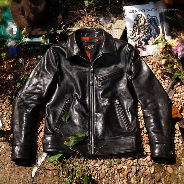 

men's leather & faux tea core horsehide jacket, Black