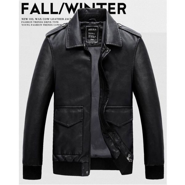 

new plush thickened leather coat loose and fat men's large jacket fashion, Black