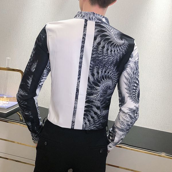 

new 2021 autumn floral shirt of long korean men thin fit casual shirts for all streetwear/graduation tuxedo 3xl 4ubf, Black;brown