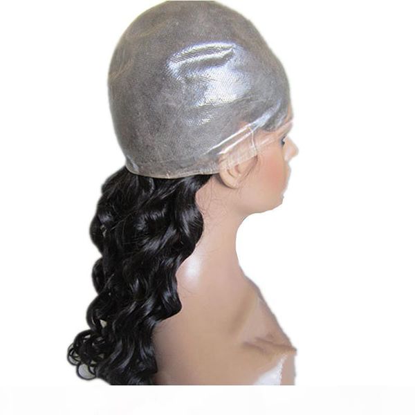 

pu wigs 1b loose wave virgin malaysian human hair full thin skin wig ing, Black;brown