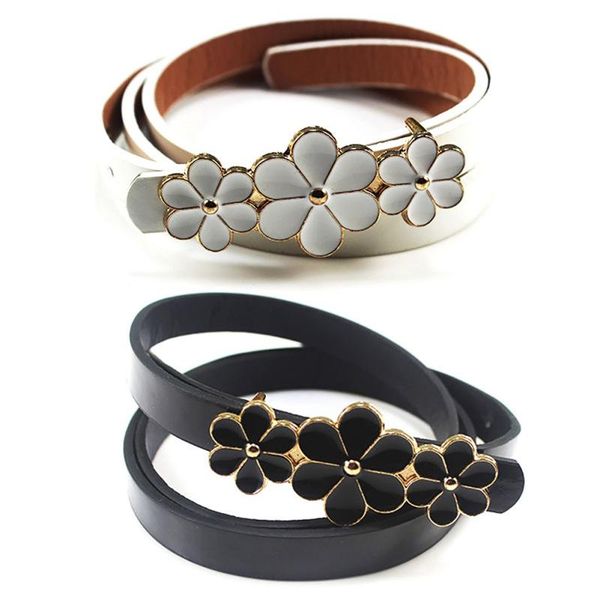 

belts women's flower plate buckle high elastic pu fabric belt dress gold leaf metal fashion casual novelty wild solid c, Black;brown