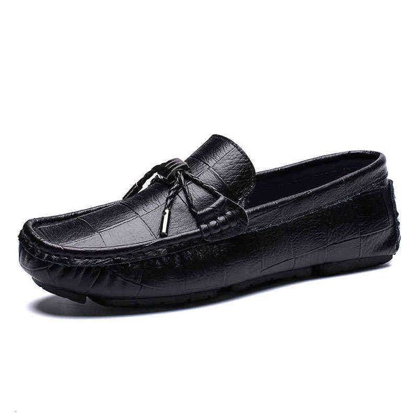 

boy leather shoes fashion korean casual men's trend cowhide driver's flat soled summer, Black