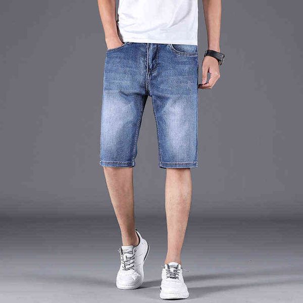 

men's jeans elastic summer thin shorts 5-point casual denim men's loose straight breech 7-point pants, Blue