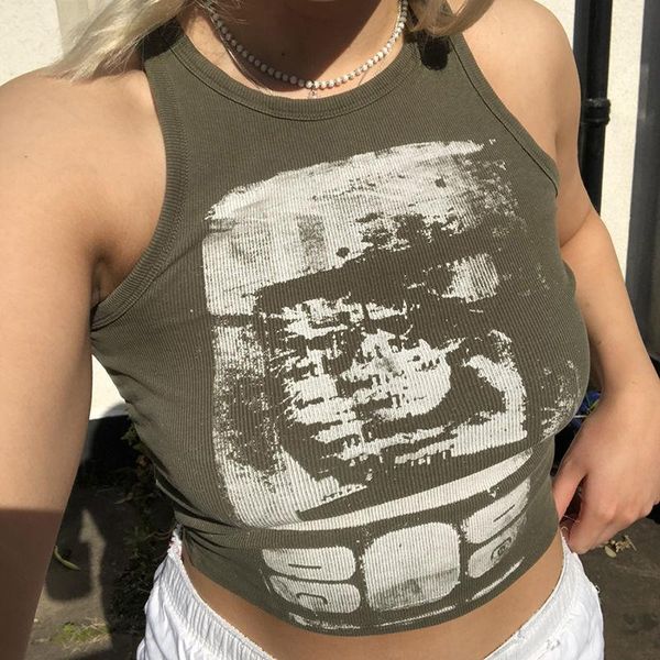 

women's tanks & camis streetwear crop-abstract print thread sleeveless mujer tee y2k high street summer cotton female camisole, White