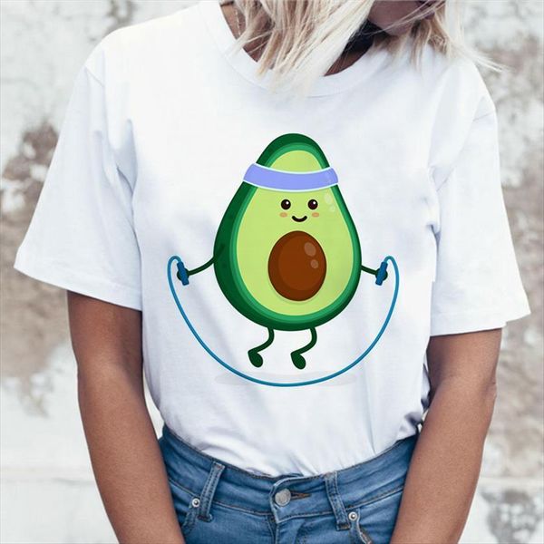 

funny cartoon avocado print casual womens harajuku kawaii summer short sleeve tee female, White