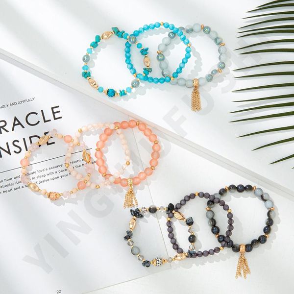 

3pcs/lot crystal beads bracelet set bohemia summer bracelets with tassels jewelry gift beaded charm bangles for women fashion, Black