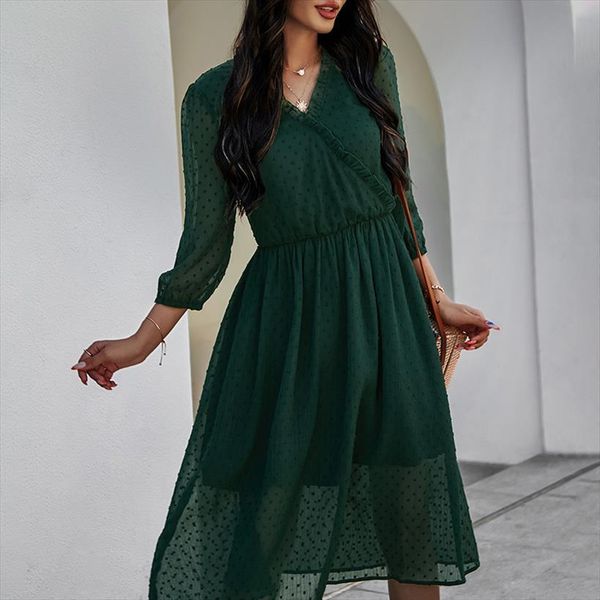 

Autumn Fashion Green Silk Bohemian Womens Dress Casual Solid Sexy Boho Leisure Soft High Waist Maxi Robe, Black;gray