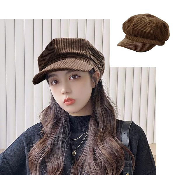

beanies women vintage caps winter solid corduroy casual hat beret literary retro cap korean painter sboy foldable berets