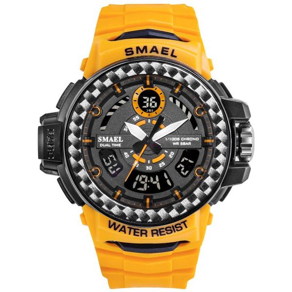 

wristwatches brand men sports watches smael dual display analog digital led electronic quartz waterproof swimming military watch, Slivery;brown