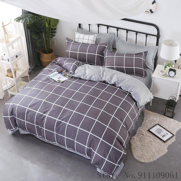 

bedding sets home textile 4pcs king twin full set boy girl kid teen bed linen fashion brief plaid quilt cover sheet pillowcases